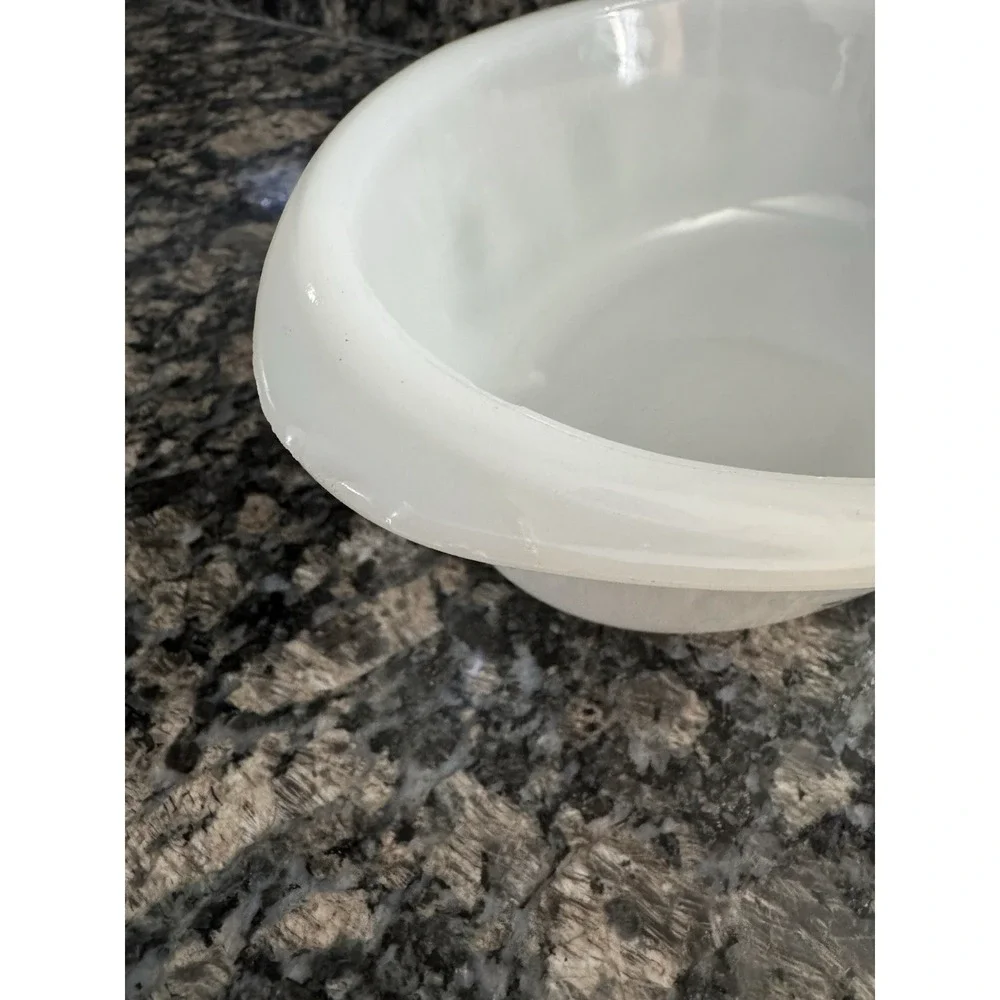 Vintage Glassbake 1 qt. Milk Glass Baking Dish with Green Flower Design‎ Country